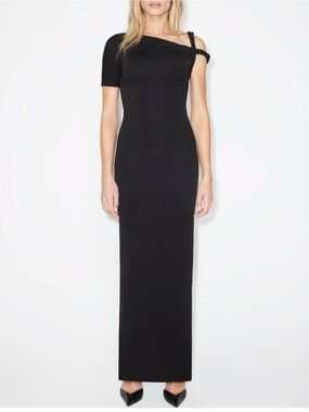 KHY Mesh Black One-Shoulder Twist Maxi Dress
